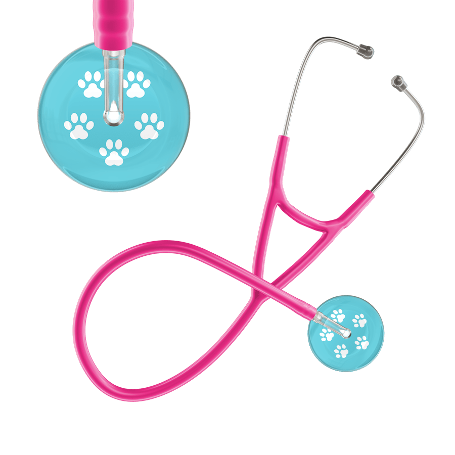 Ultrascope Single Stethoscope White Paw Turquoise Background / Adult / Hot Pink White Paw Print Light Background Cardiology Stethoscope