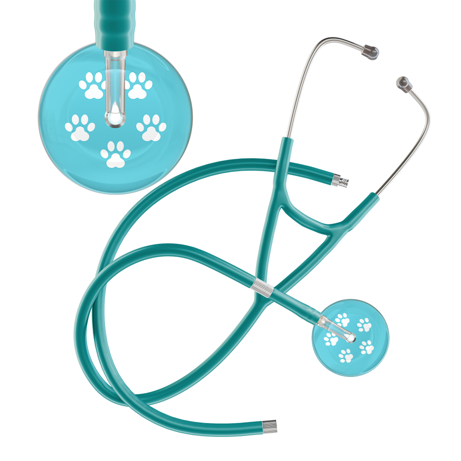 White Paw Print Light Background Cardiology Stethoscope