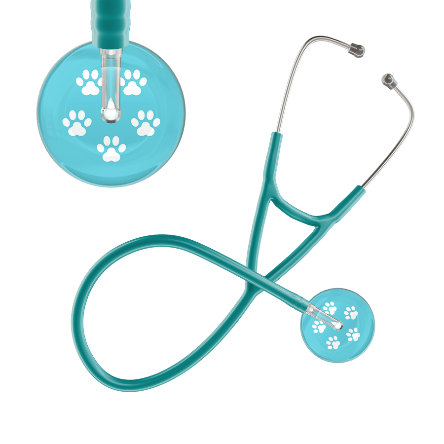 Ultrascope Single Stethoscope White Paw Turquoise Background / Adult / Jade White Paw Print Light Background Cardiology Stethoscope