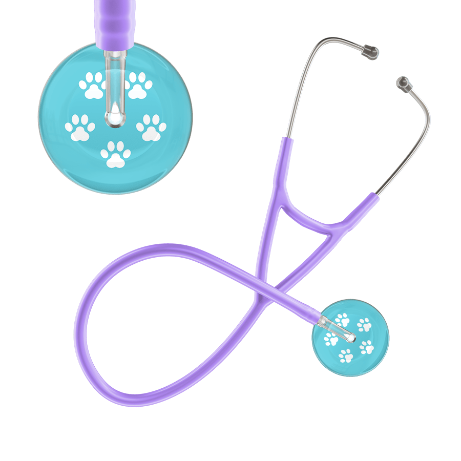 Ultrascope Single Stethoscope White Paw Turquoise Background / Adult / Lavender White Paw Print Light Background Cardiology Stethoscope