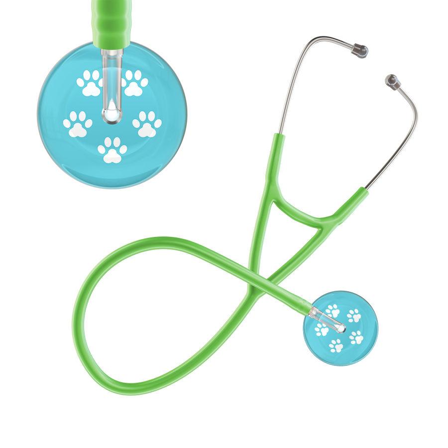 White Paw Print Light Background Cardiology Stethoscope
