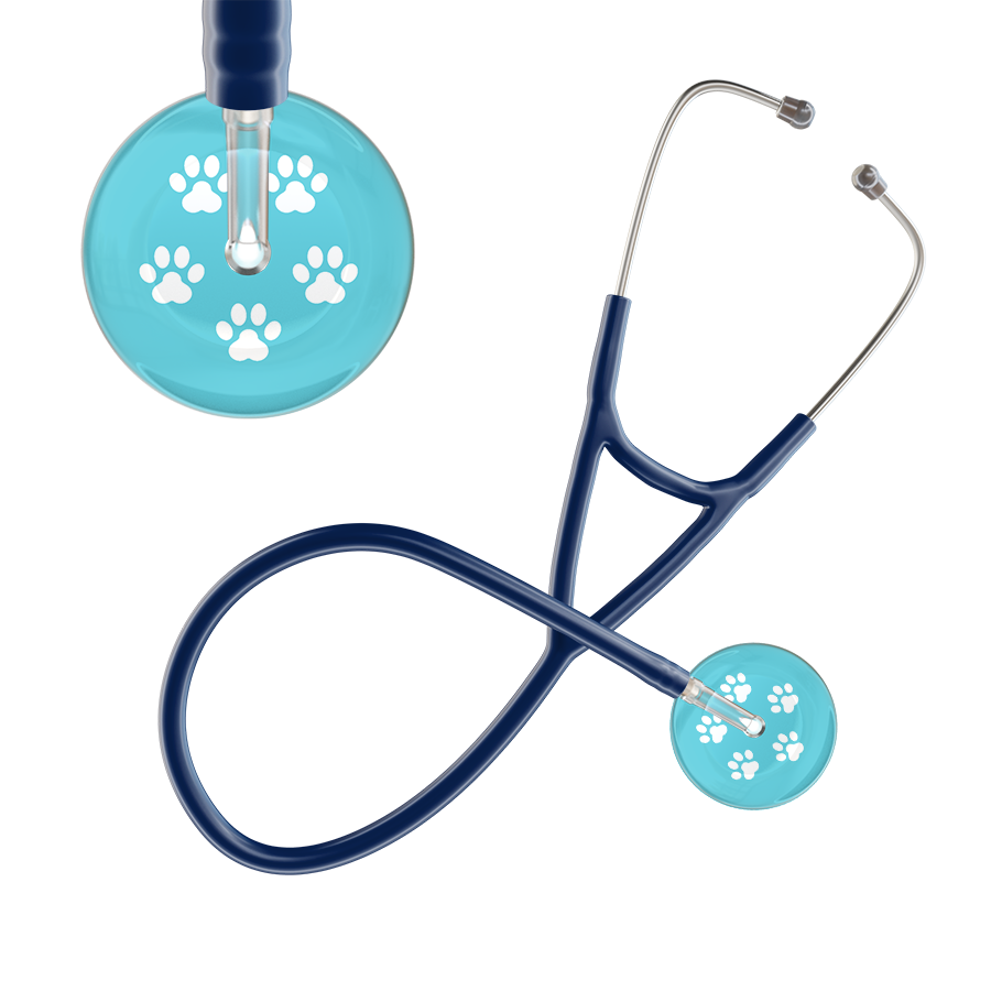 White Paw Print Light Background Cardiology Stethoscope