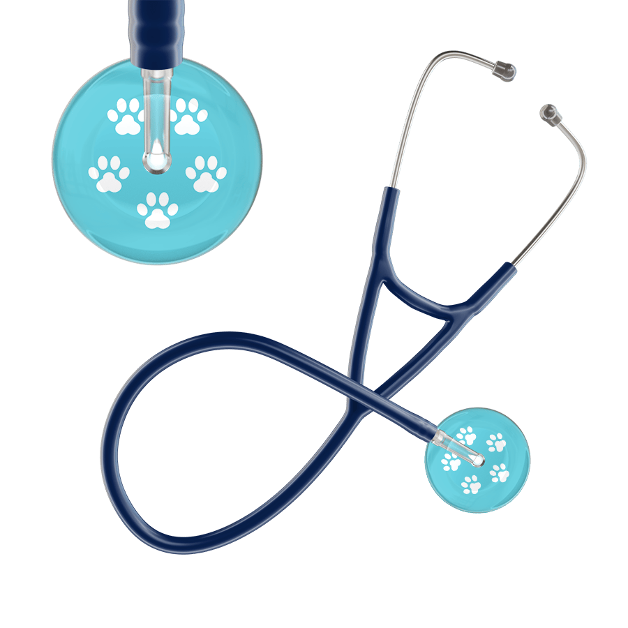 Ultrascope Single Stethoscope White Paw Turquoise Background / Adult / Navy White Paw Print Light Background Cardiology Stethoscope