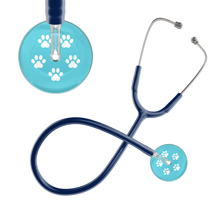 Ultrascope Single Stethoscope White Paw Turquoise Background / Adult / Navy White Paw Print Light Background Stethoscope