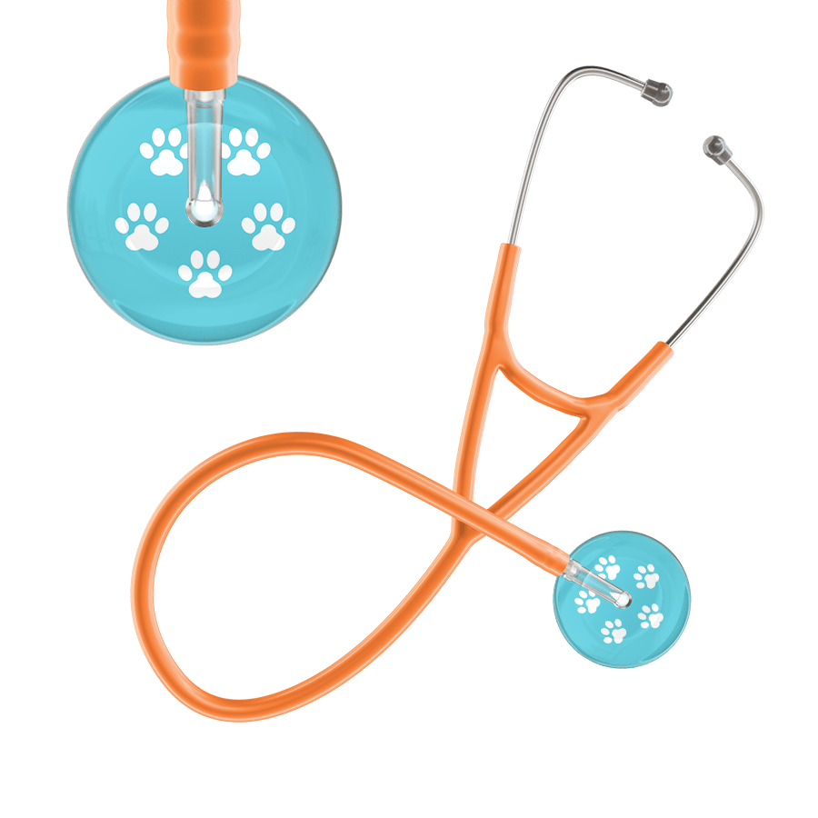 Ultrascope Single Stethoscope White Paw Turquoise Background / Adult / Orange White Paw Print Light Background Cardiology Stethoscope