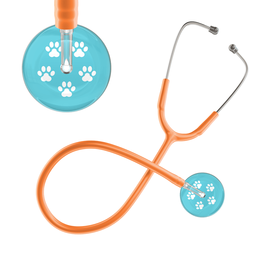 Ultrascope Single Stethoscope White Paw Turquoise Background / Adult / Orange White Paw Print Light Background Stethoscope
