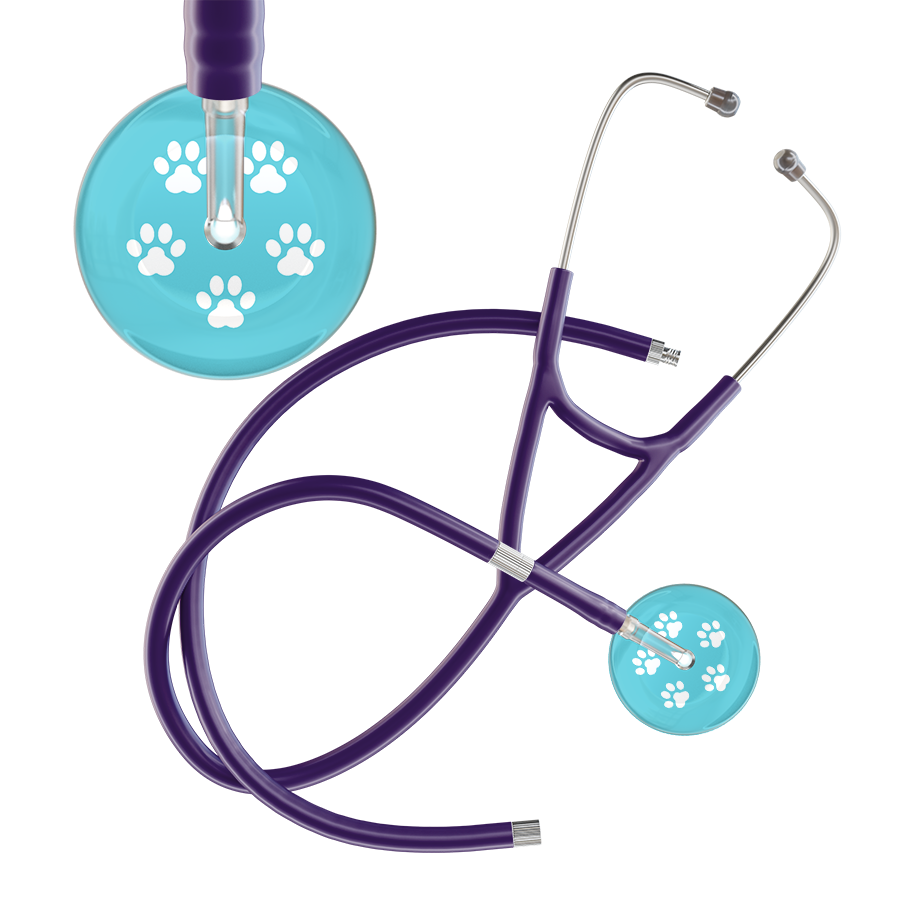White Paw Print Light Background Cardiology Stethoscope