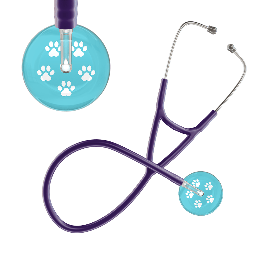 Ultrascope Single Stethoscope White Paw Turquoise Background / Adult / Purple White Paw Print Light Background Cardiology Stethoscope