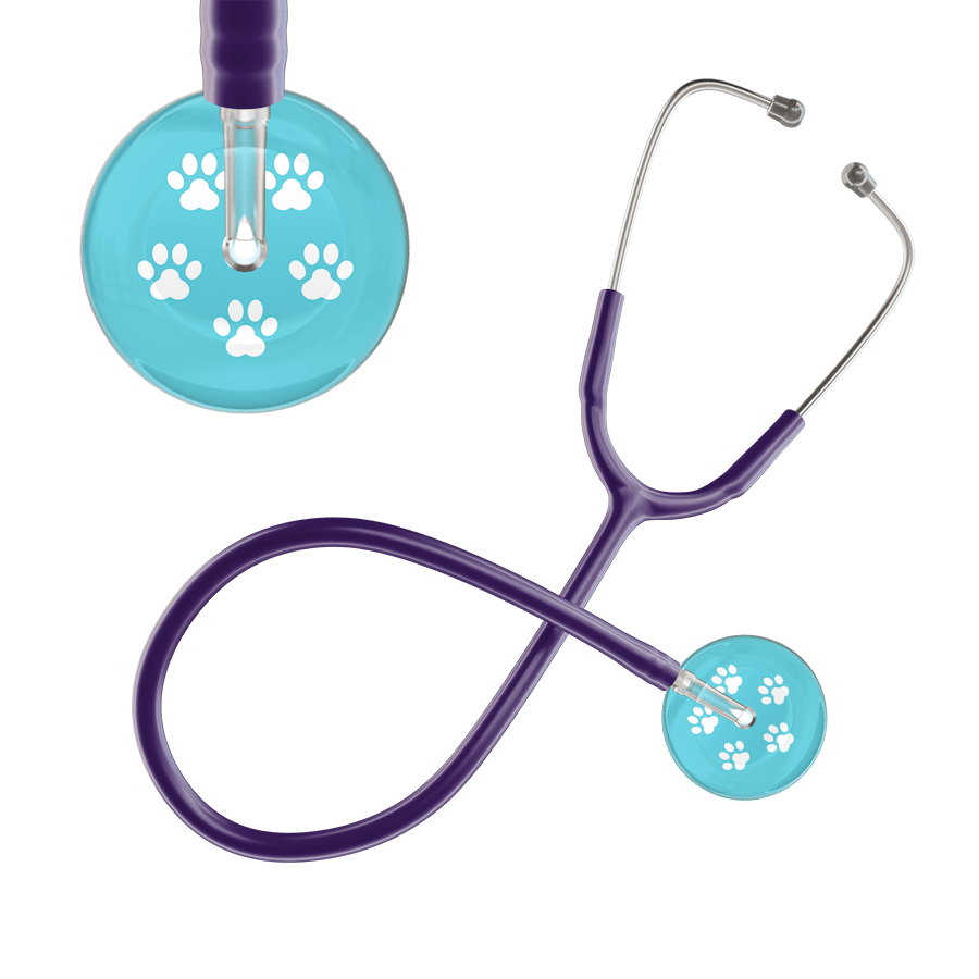 Ultrascope Single Stethoscope White Paw Turquoise Background / Adult / Purple White Paw Print Light Background Stethoscope