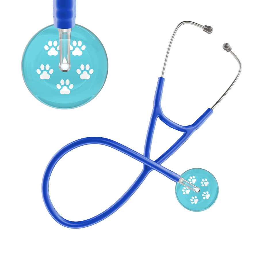 Ultrascope Single Stethoscope White Paw Turquoise Background / Adult / Royal Blue White Paw Print Light Background Cardiology Stethoscope
