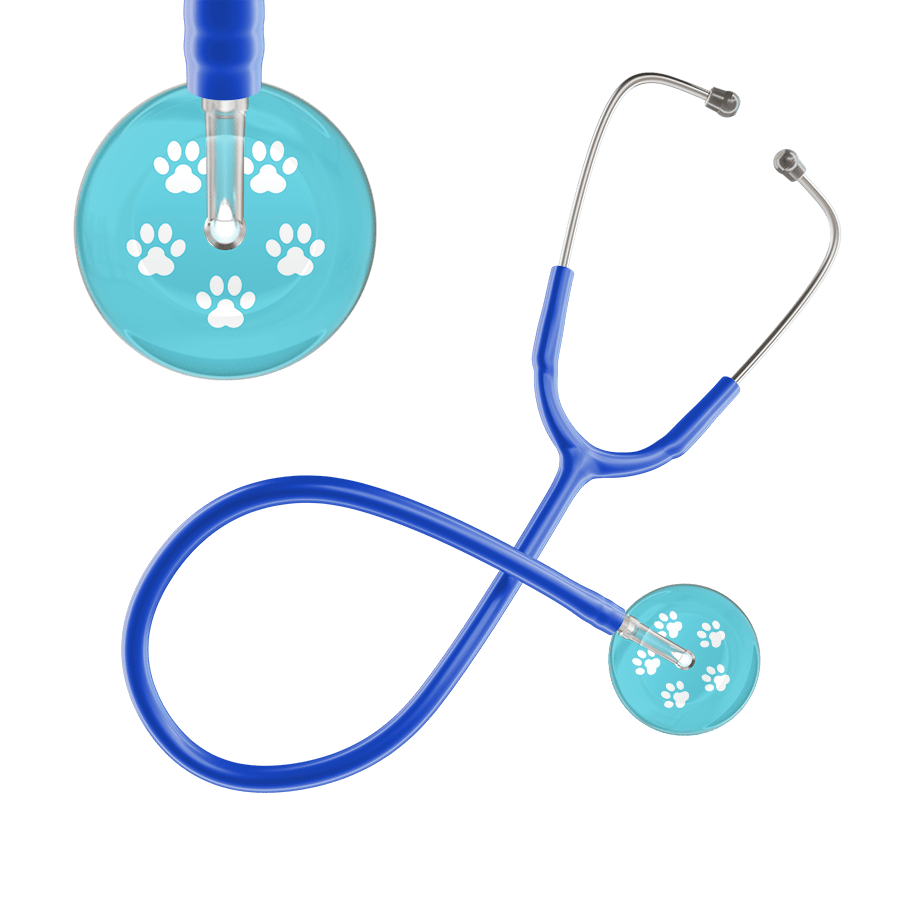 Ultrascope Single Stethoscope White Paw Turquoise Background / Adult / Royal Blue White Paw Print Light Background Stethoscope