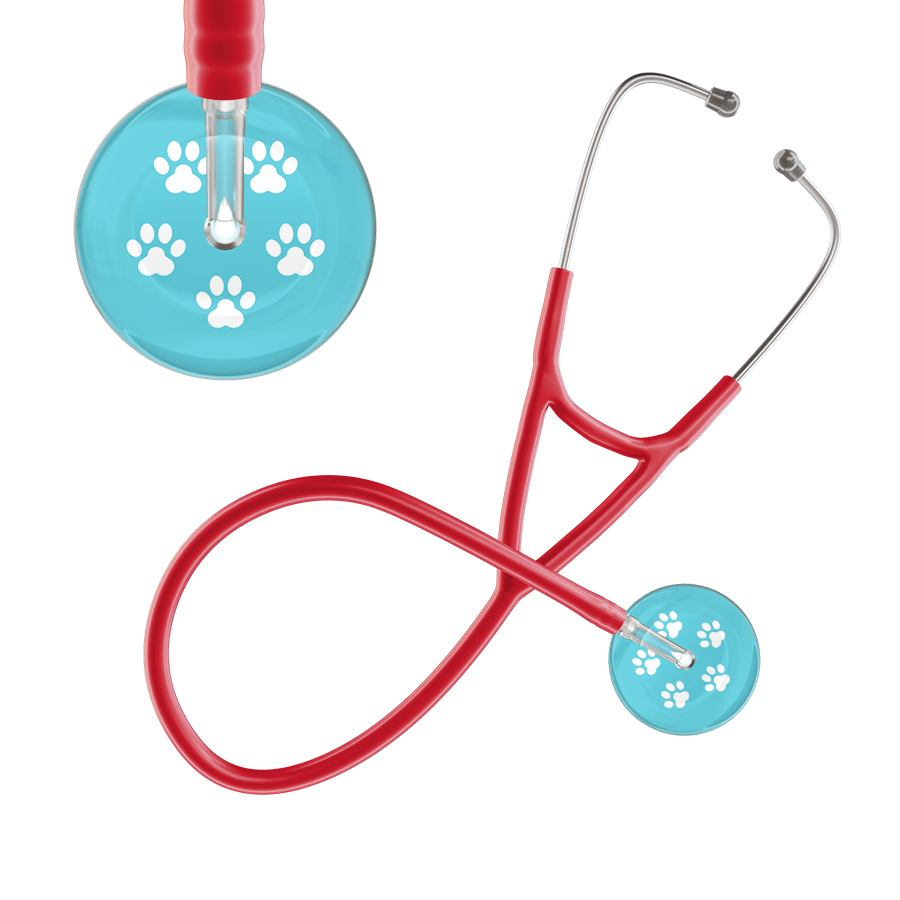 Ultrascope Single Stethoscope White Paw Turquoise Background / Adult / Red White Paw Print Light Background Cardiology Stethoscope