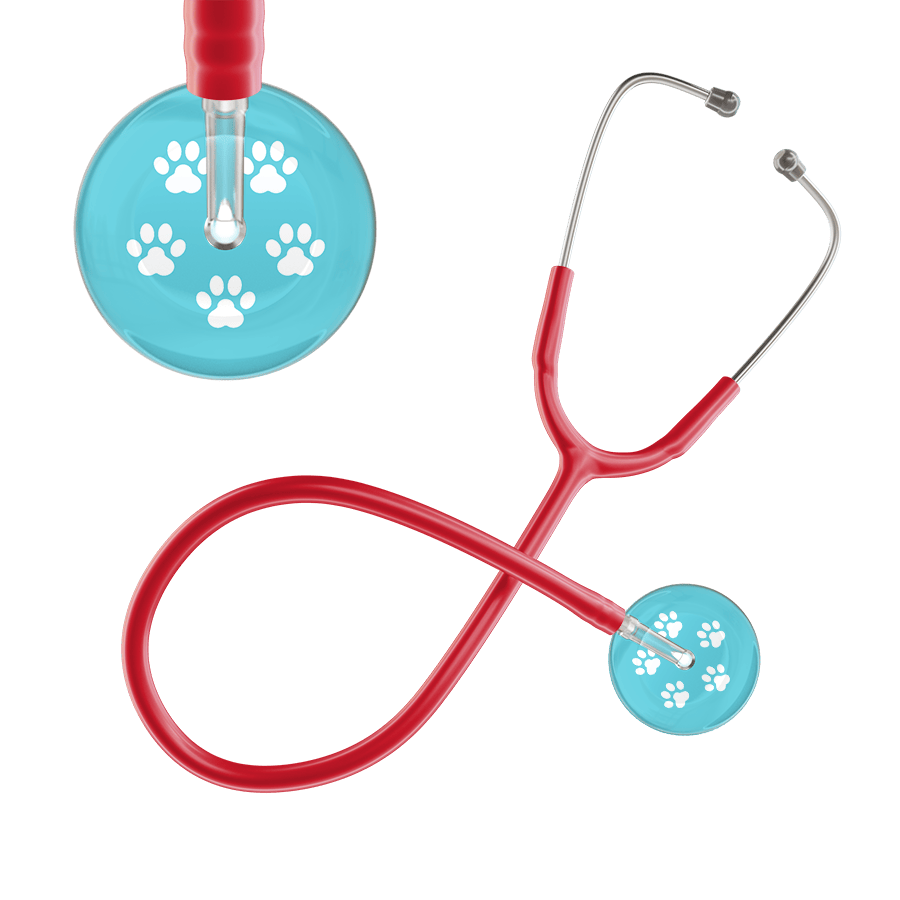Ultrascope Single Stethoscope White Paw Turquoise Background / Adult / Red White Paw Print Light Background Stethoscope
