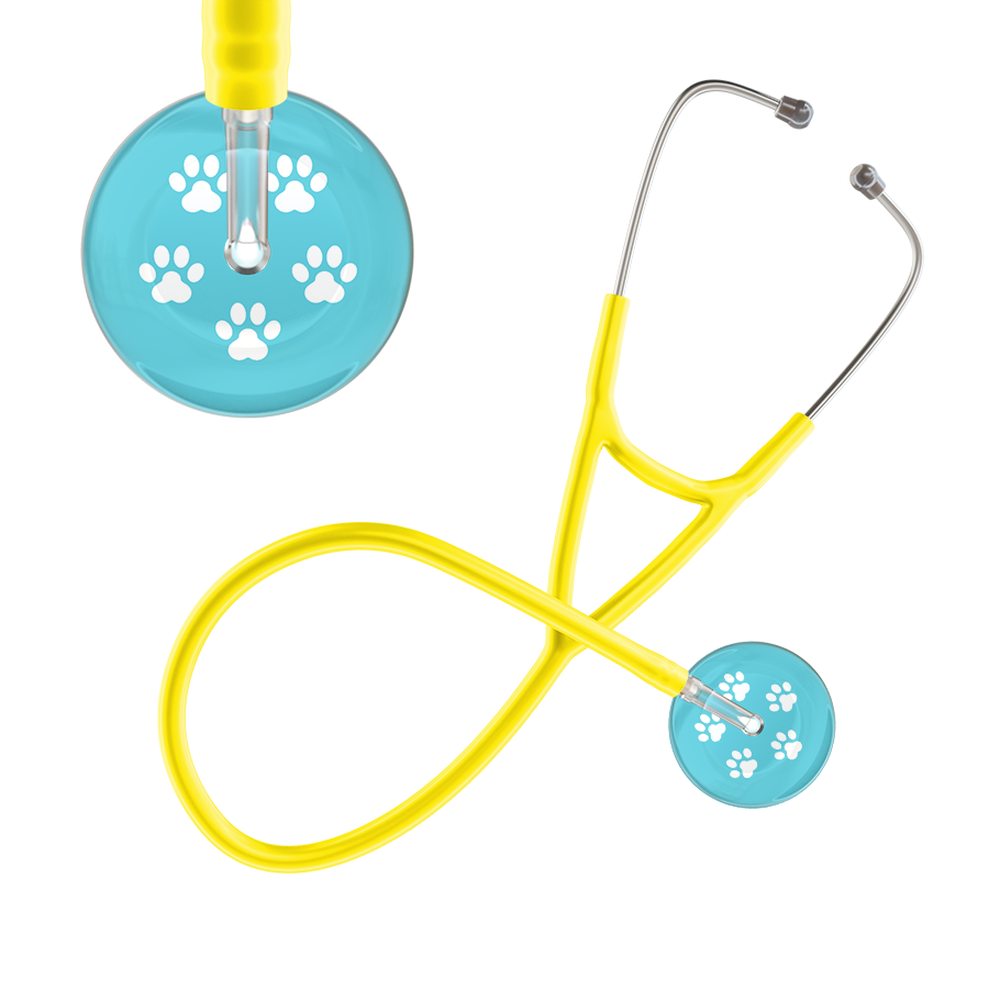 White Paw Print Light Background Cardiology Stethoscope