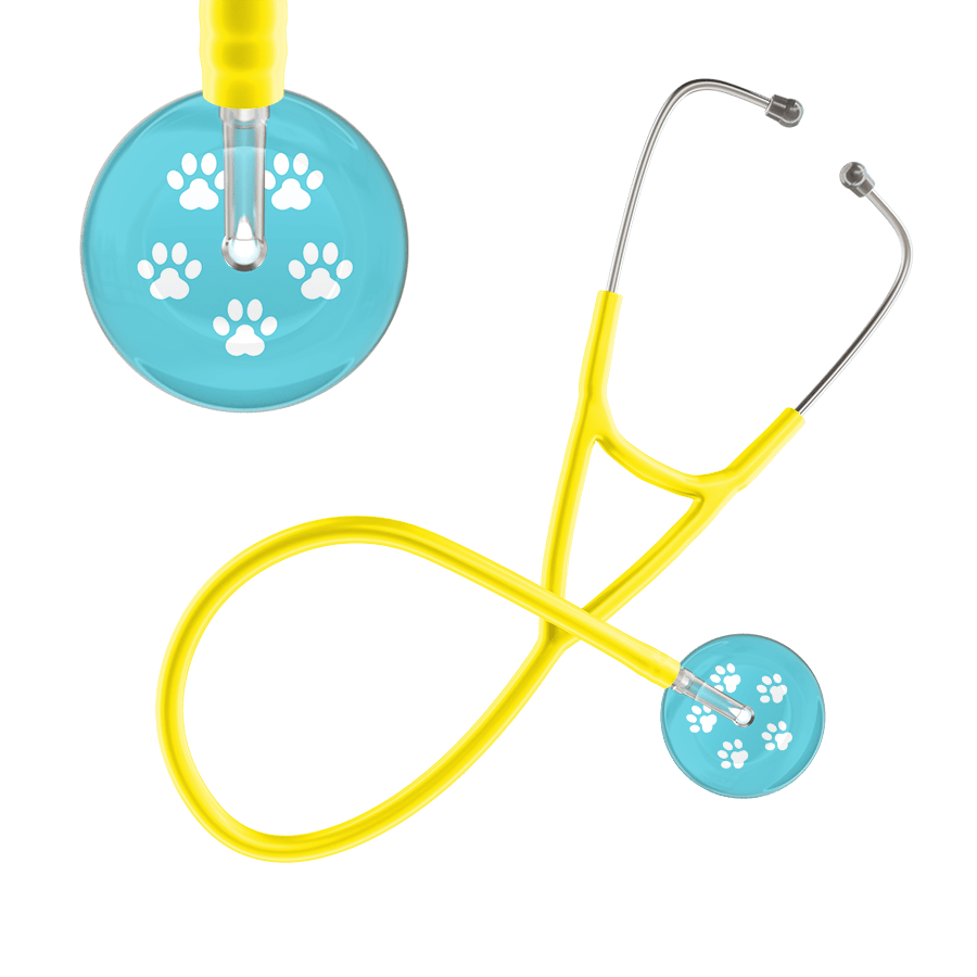 Ultrascope Single Stethoscope White Paw Turquoise Background / Adult / Yellow White Paw Print Light Background Cardiology Stethoscope