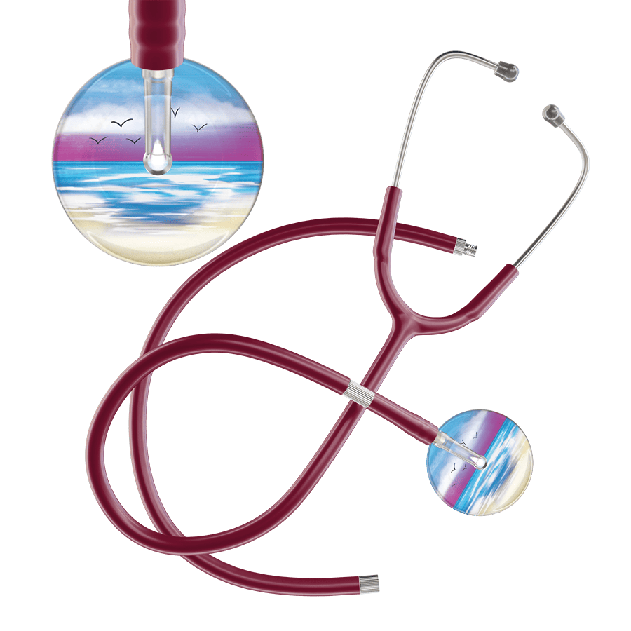 Ultrascope Single Stethoscope Blue Beach / Adult / Burgundy Extended Tubing Beach Stethoscope