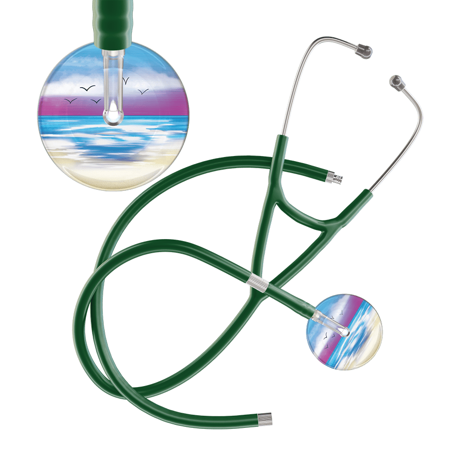 Ultrascope Single Stethoscope Blue Beach / Adult / Dark Green Extended Tubing Beach Cardiology Stethoscope