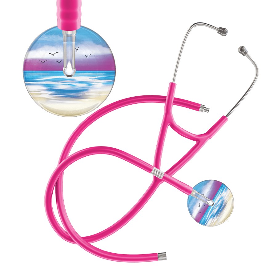 Ultrascope Single Stethoscope Blue Beach / Adult / Hot Pink Extended Tubing Beach Cardiology Stethoscope