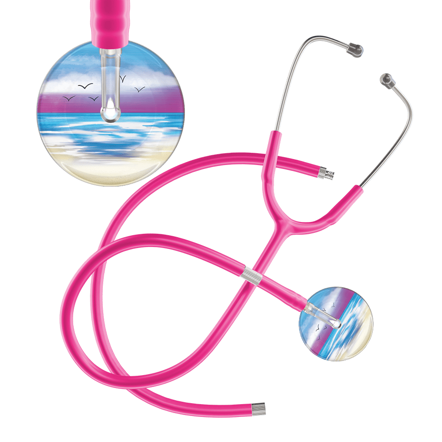 Ultrascope Single Stethoscope Blue Beach / Adult / Hot Pink Extended Tubing Beach Stethoscope