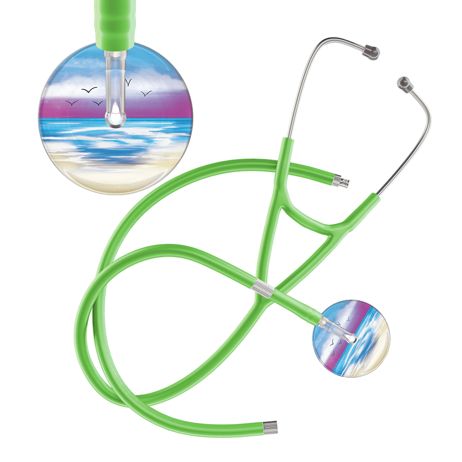 Ultrascope Single Stethoscope Blue Beach / Adult / Lime Green Extended Tubing Beach Cardiology Stethoscope