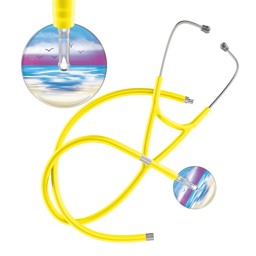 Ultrascope Single Stethoscope Blue Beach / Adult / Yellow Extended Tubing Beach Cardiology Stethoscope