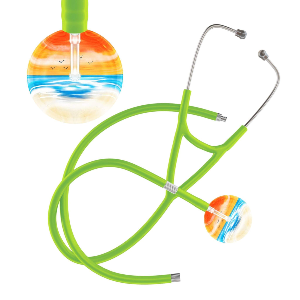 Ultrascope Single Stethoscope Orange Beach / Adult / Lime Green Extended Tubing Beach Stethoscope (Cardiology TEST) (Copy)