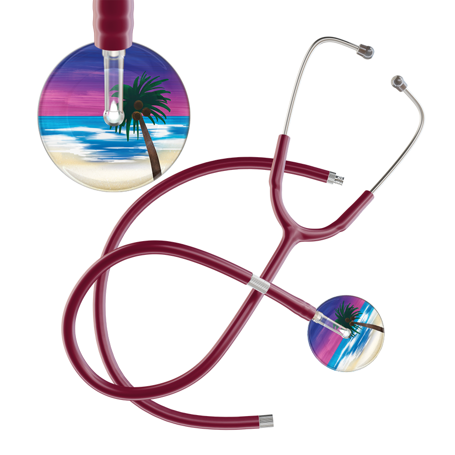 Ultrascope Single Stethoscope Palm Tree Blue / Pediatric / Burgundy Extended Tubing Palm Tree Stethoscope