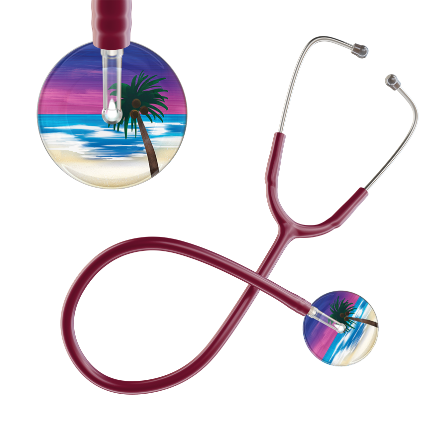 Ultrascope Single Stethoscope Palm Tree Blue / Pediatric / Burgundy Palm Tree Stethoscope