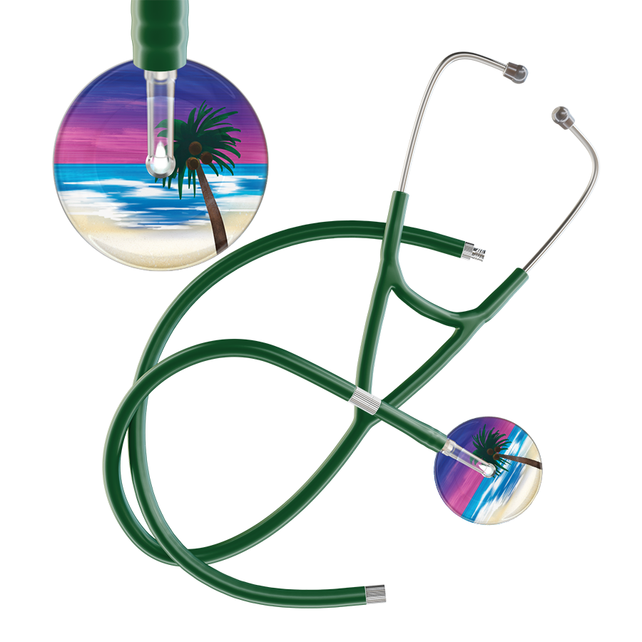 Ultrascope Single Stethoscope Palm Tree Blue / Pediatric / Dark Green Extended Tubing Palm Tree Cardiology Stethoscope