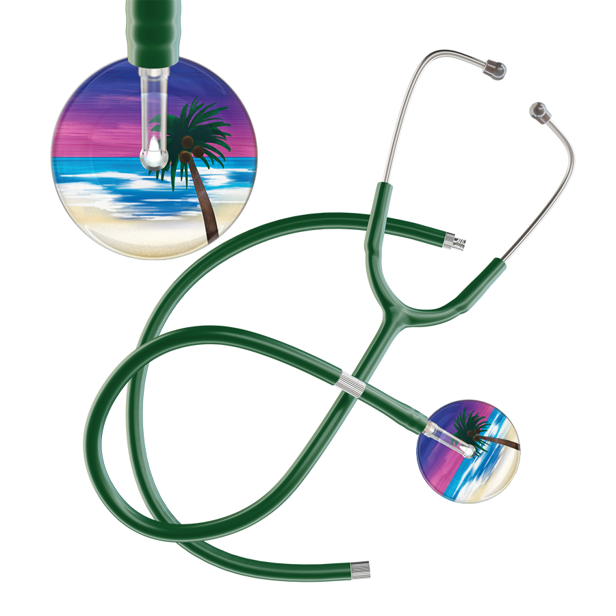 Ultrascope Single Stethoscope Palm Tree Blue / Pediatric / Dark Green Extended Tubing Palm Tree Stethoscope