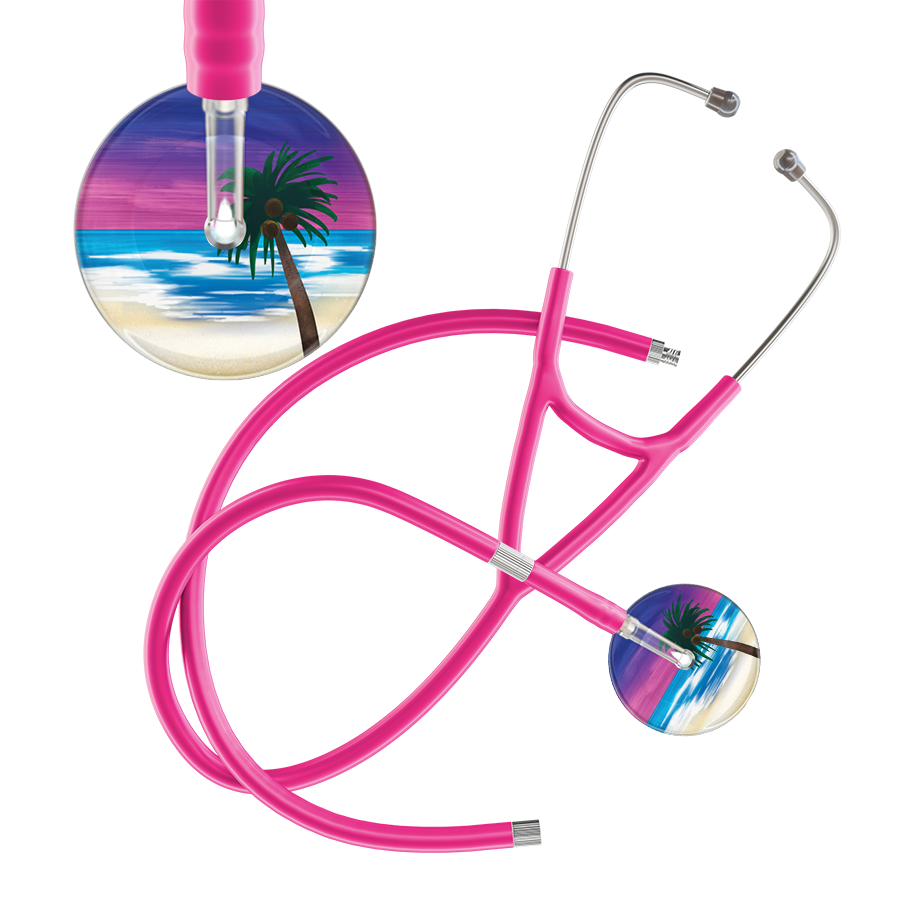 Ultrascope Single Stethoscope Palm Tree Blue / Pediatric / Hot Pink Extended Tubing Palm Tree Cardiology Stethoscope