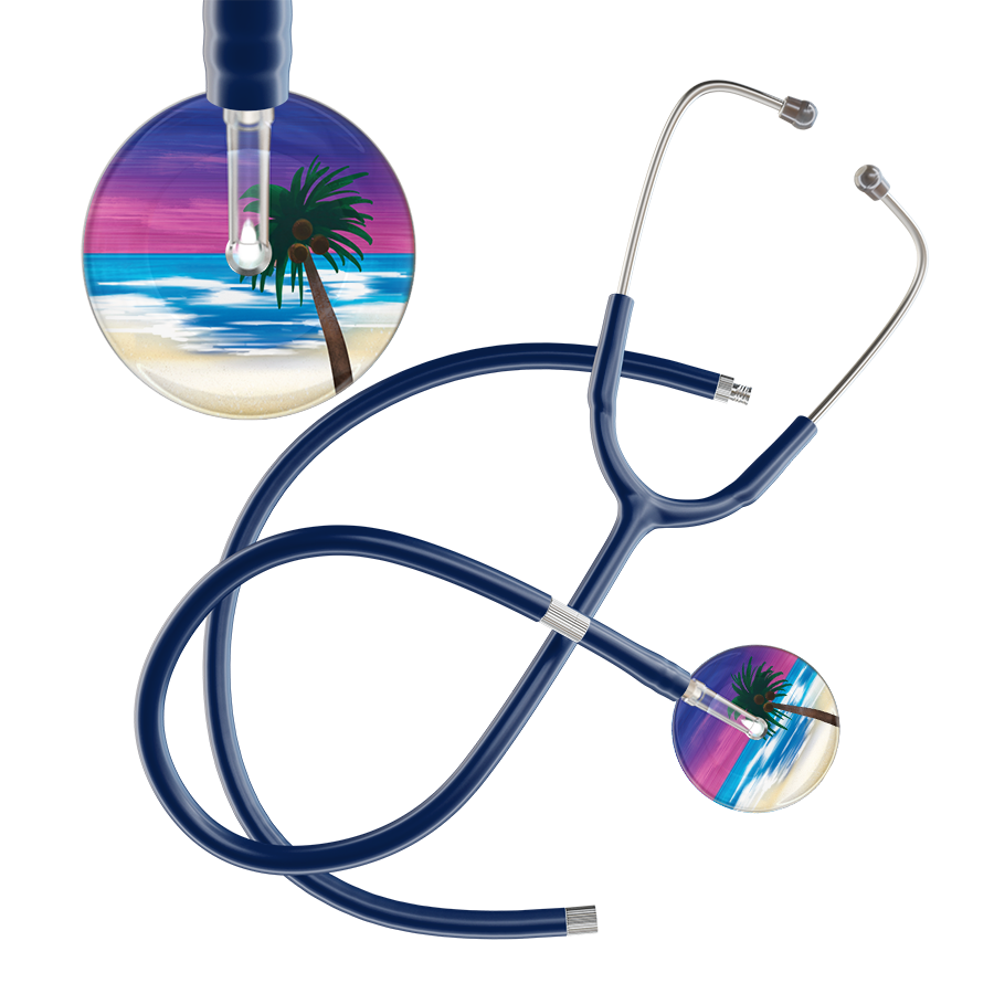 Ultrascope Single Stethoscope Palm Tree Blue / Adult / Navy Extended Tubing Palm Tree Stethoscope
