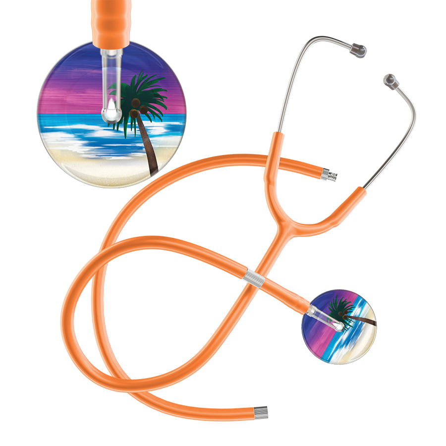 Ultrascope Single Stethoscope Palm Tree Blue / Pediatric / Orange Extended Tubing Palm Tree Stethoscope