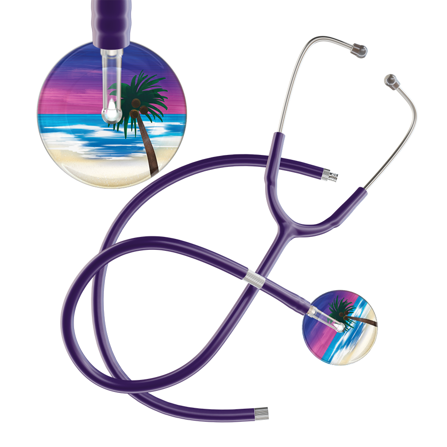 Ultrascope Single Stethoscope Palm Tree Blue / Adult / Purple Extended Tubing Palm Tree Stethoscope