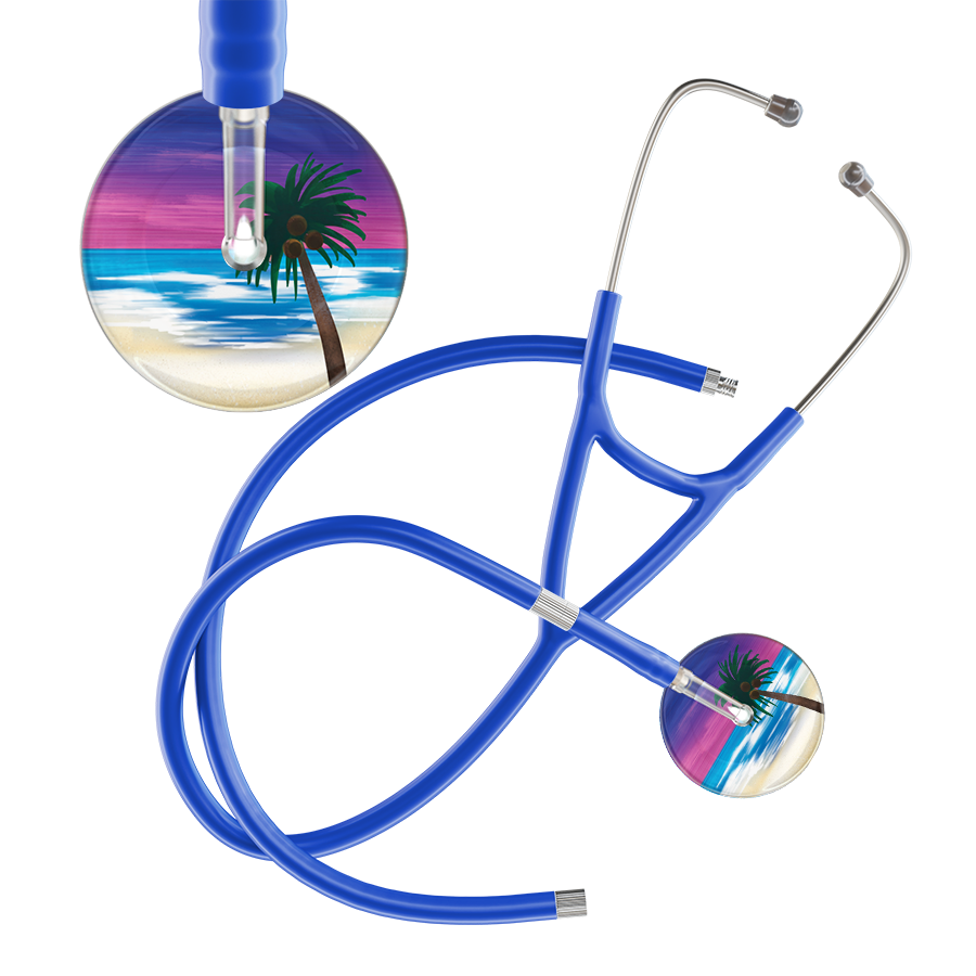 Ultrascope Single Stethoscope Palm Tree Blue / Pediatric / Royal Blue Extended Tubing Palm Tree Cardiology Stethoscope
