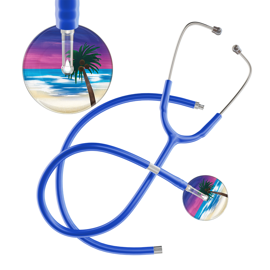 Ultrascope Single Stethoscope Palm Tree Blue / Adult / Royal Blue Extended Tubing Palm Tree Stethoscope