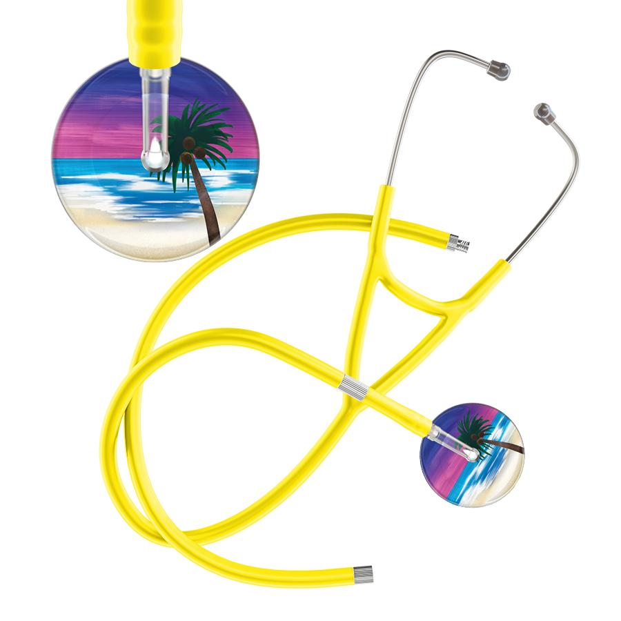 Ultrascope Single Stethoscope Palm Tree Blue / Pediatric / Yellow Extended Tubing Palm Tree Cardiology Stethoscope
