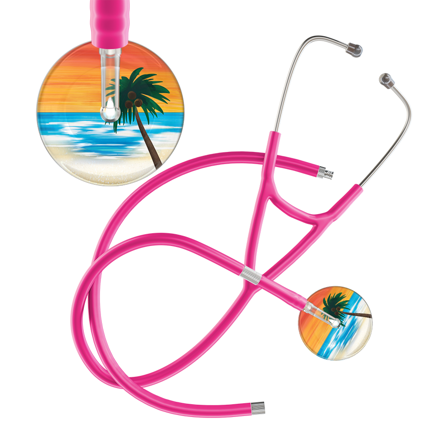 Ultrascope Single Stethoscope Palm Tree Orange / Adult / Hot Pink Extended Tubing Palm Tree Cardiology Stethoscope