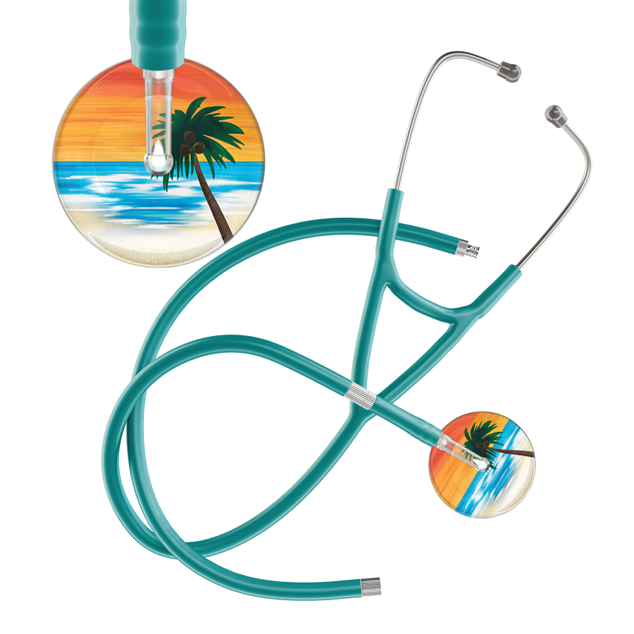 Ultrascope Single Stethoscope Palm Tree Orange / Pediatric / Jade Extended Tubing Palm Tree Cardiology Stethoscope