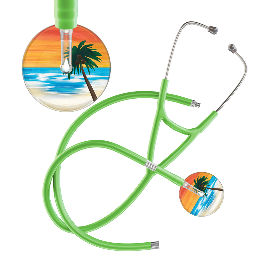 Ultrascope Single Stethoscope Palm Tree Orange / Adult / Lime Green Extended Tubing Palm Tree Cardiology Stethoscope