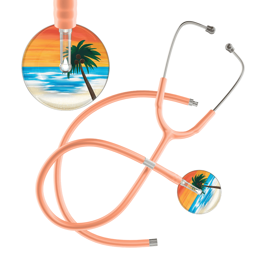 Ultrascope Single Stethoscope Palm Tree Orange / Adult / Peach Extended Tubing Palm Tree Stethoscope