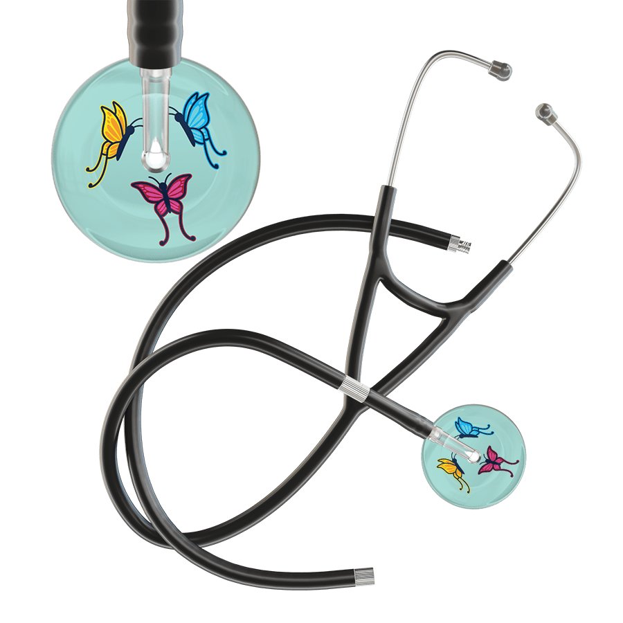 Ultrascope Single Stethoscope Robin's Egg Butterflies / Adult / Black Extended Tubing Light Butterflies Cardiology Stethoscope