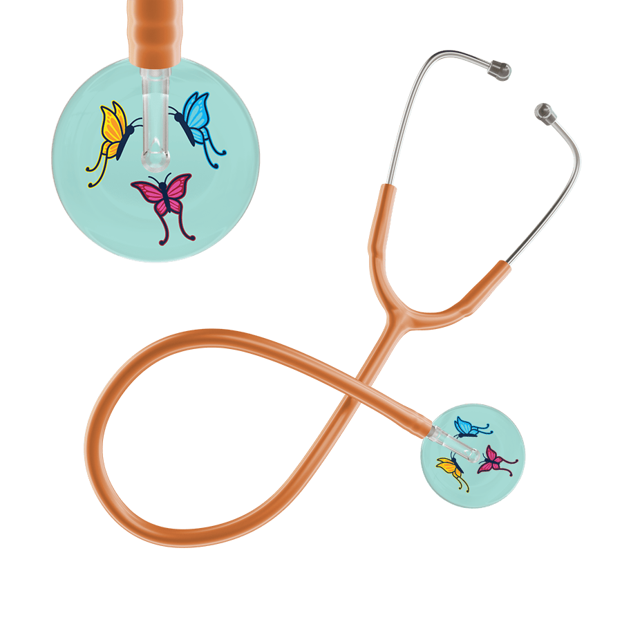 Ultrascope Single Stethoscope Robin's Egg Butterflies / Adult / Caramel Light Butterflies Stethoscope
