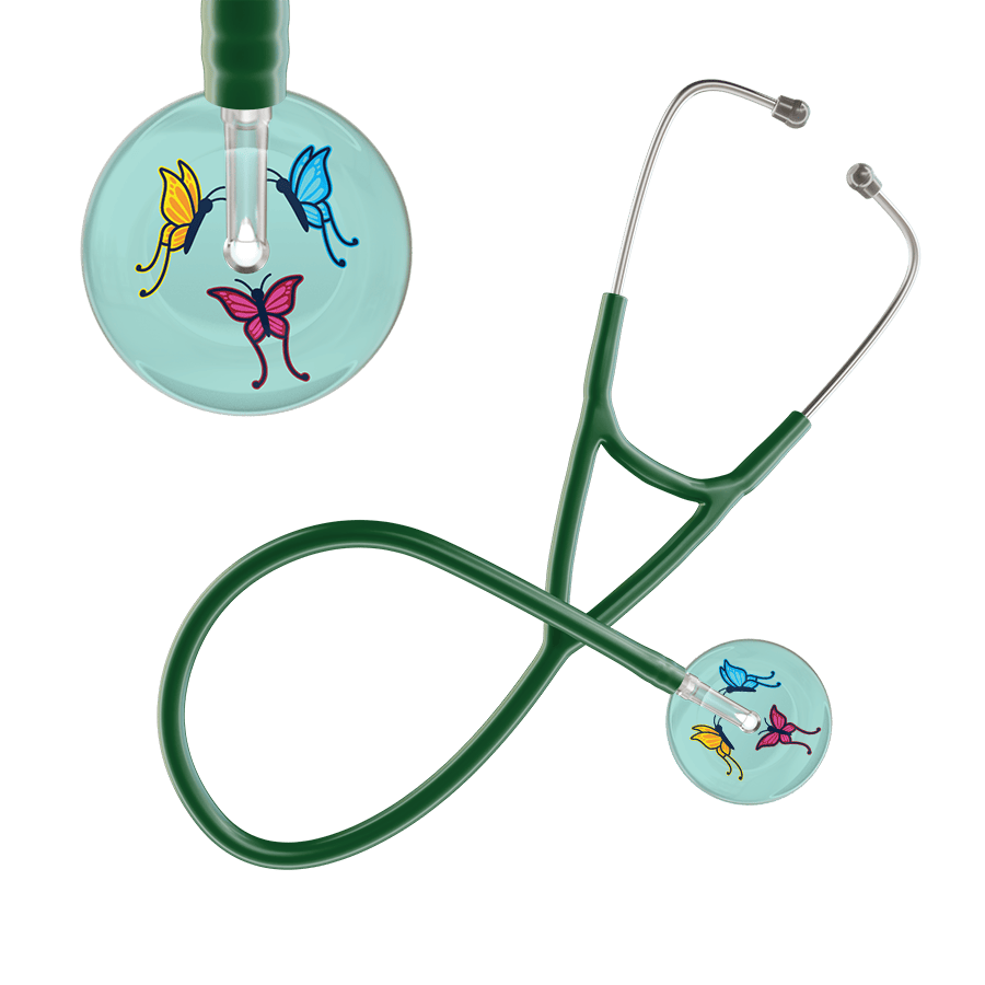Ultrascope Single Stethoscope Robin's Egg Butterflies / Adult / Dark Green Light Butterflies Cardiology Stethoscope
