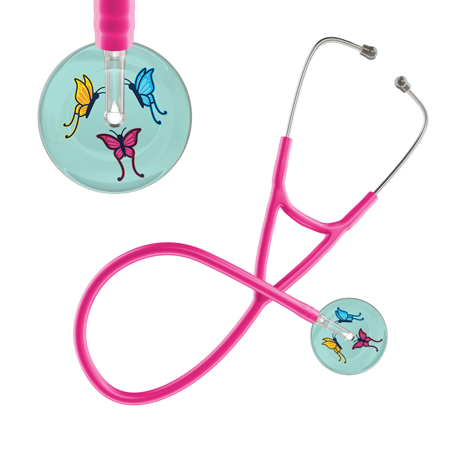 Ultrascope Single Stethoscope Robin's Egg Butterflies / Adult / Hot Pink Light Butterflies Cardiology Stethoscope
