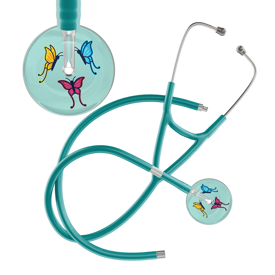 Ultrascope Single Stethoscope Robin's Egg Butterflies / Adult / Jade Extended Tubing Light Butterflies Cardiology Stethoscope
