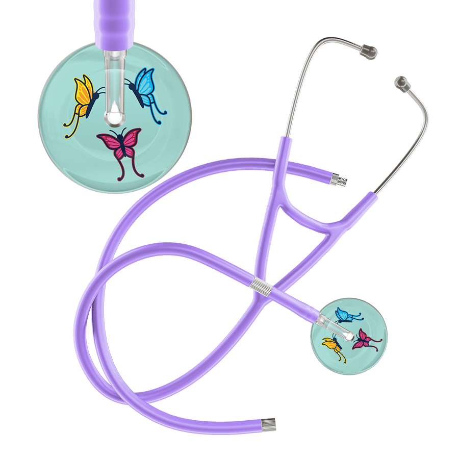 Ultrascope Single Stethoscope Robin's Egg Butterflies / Adult / Lavender Extended Tubing Light Butterflies Cardiology Stethoscope