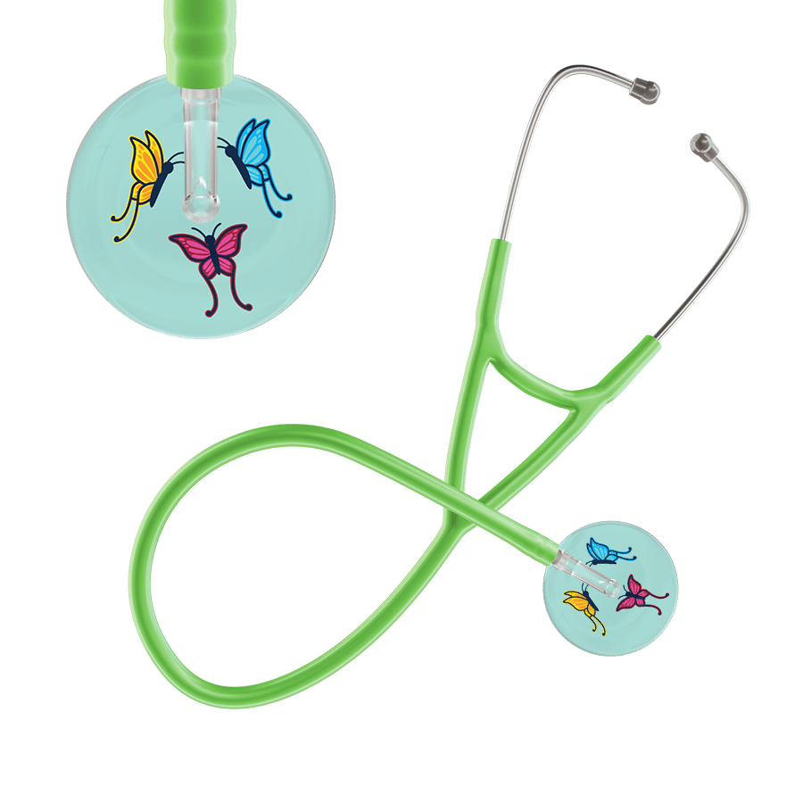 Ultrascope Single Stethoscope Robin's Egg Butterflies / Adult / Lime Green Light Butterflies Cardiology Stethoscope