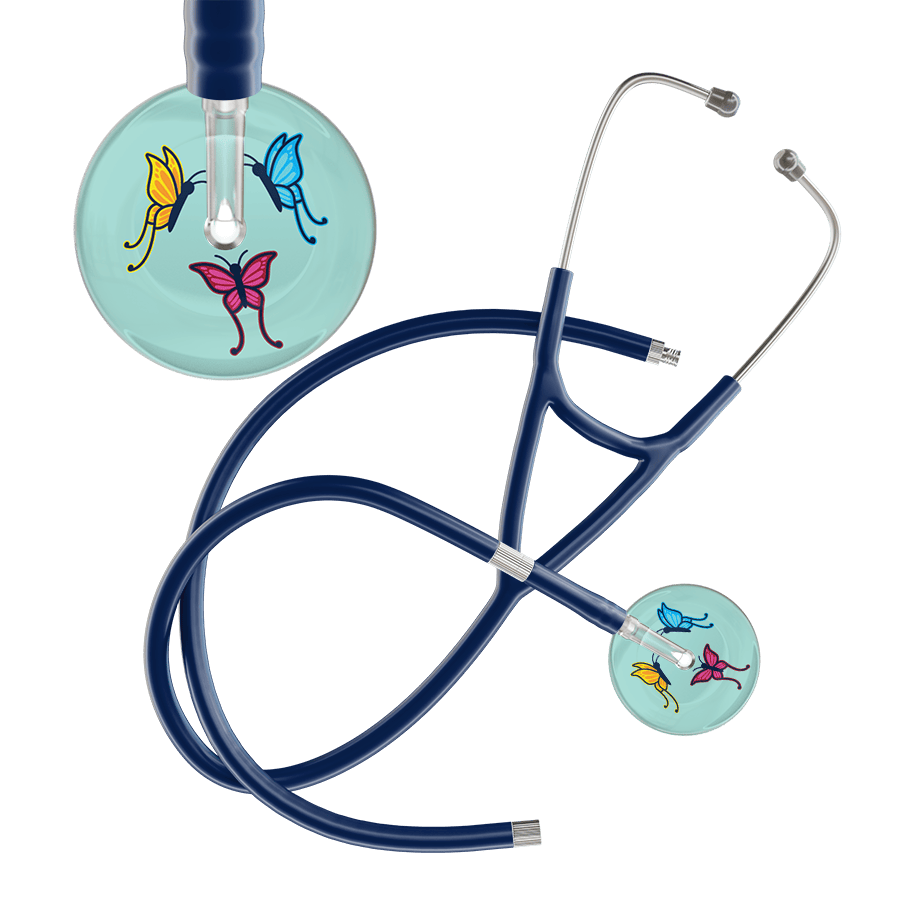 Ultrascope Single Stethoscope Robin's Egg Butterflies / Adult / Navy Extended Tubing Light Butterflies Cardiology Stethoscope