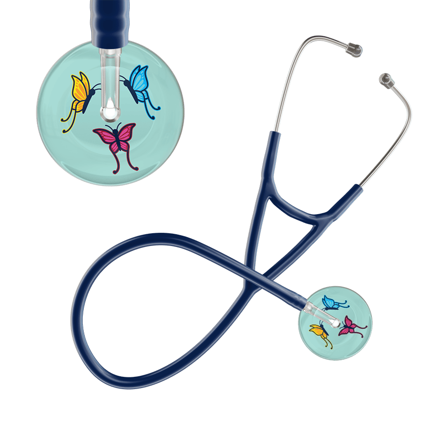 Ultrascope Single Stethoscope Robin's Egg Butterflies / Adult / Navy Light Butterflies Cardiology Stethoscope